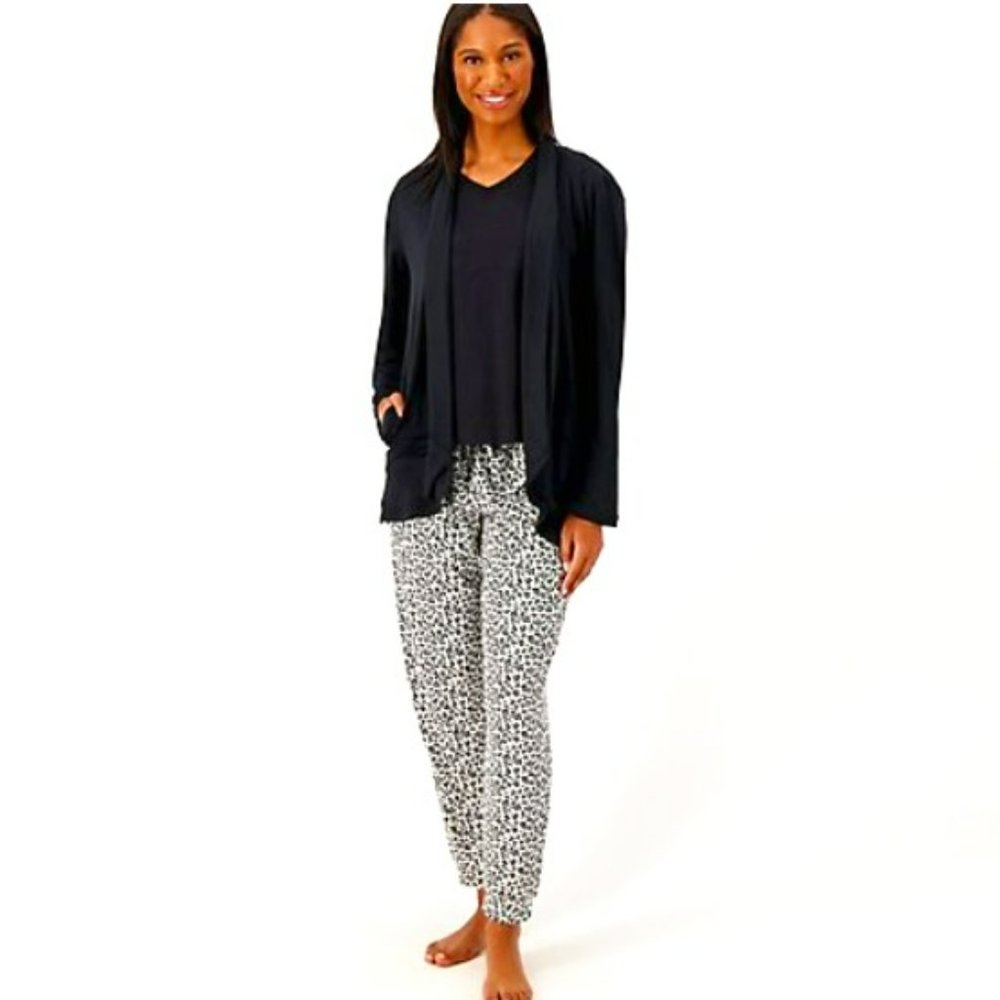 MUK LUKS Cloud Knit 3-Piece Set in Black/Animal - Size Medium - BRAND NEW/NWT!